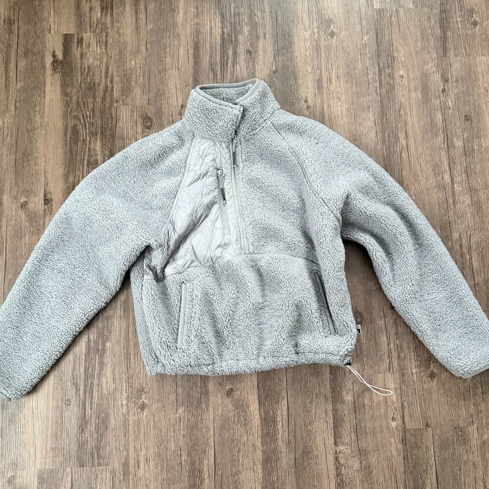 Quarter Zip Cozy Sherpa Fleece Pullover with Pockets and Drawstring Cinch